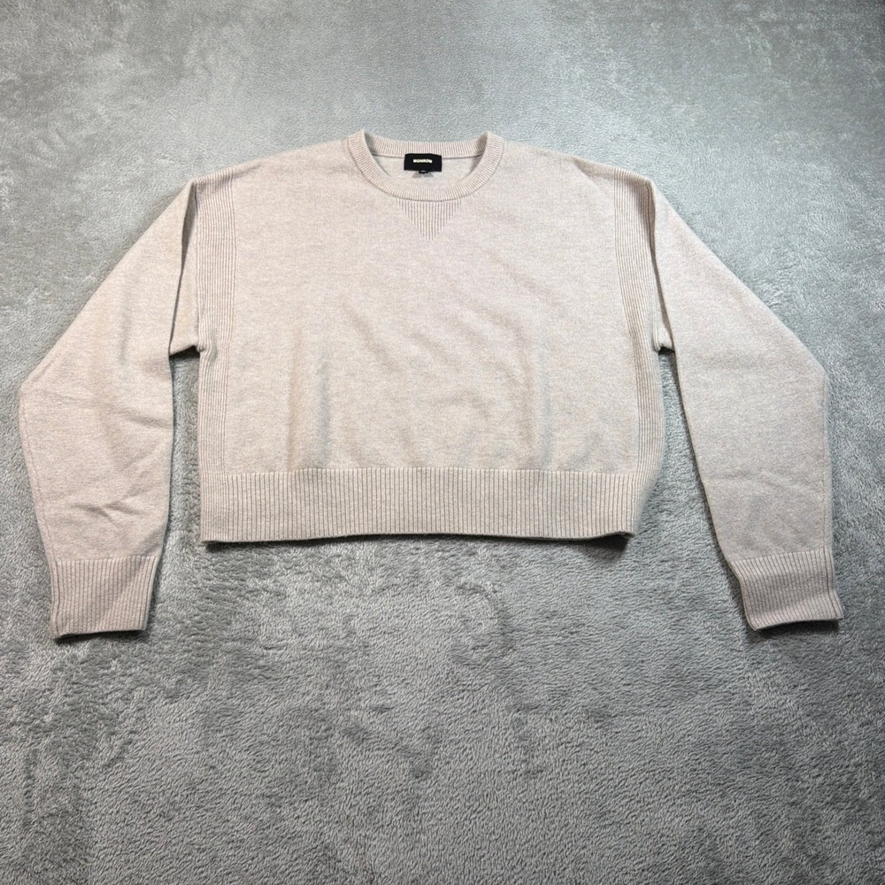 MONROW Wool Cashmere Sweater Womens Medium Beige Crewneck Pullover